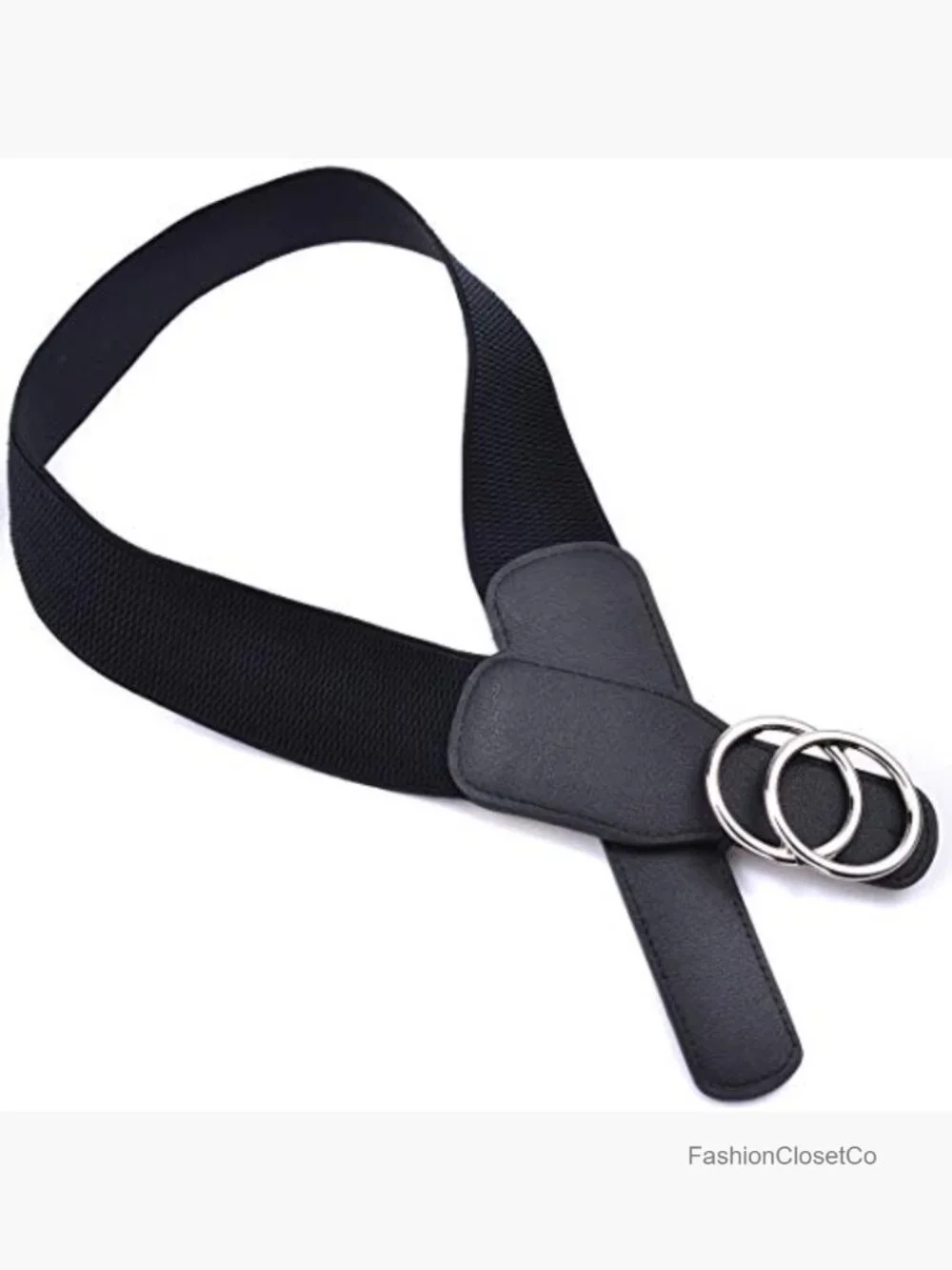 Women's Elastic Stretch Wide Waist Belt with Double Rings Buckle